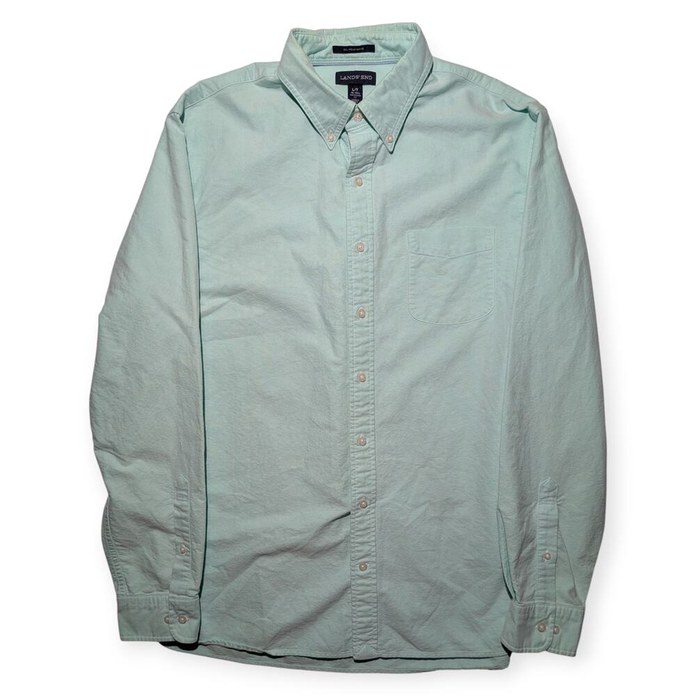 Lands’ End Sail Rigger Oxford Shirt Mens LT Mint‎ Green Button Down